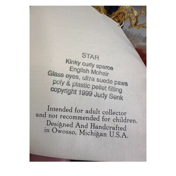 Vtg 9Os Judy Senk Artist Bear Star Collectible English Mohair jointed Teddy Bear - Picture 3 of 15